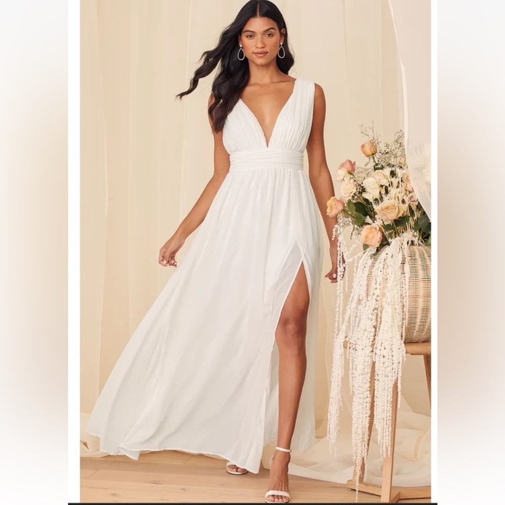 Lulus Women's Size Small Maxi Dress White Heavenly Hues Flowy Wedding Dress